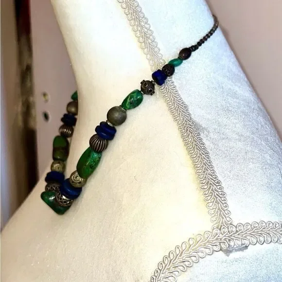 Sterling and semiprecious Nepalese necklace, handmade - Picture 4 of 7